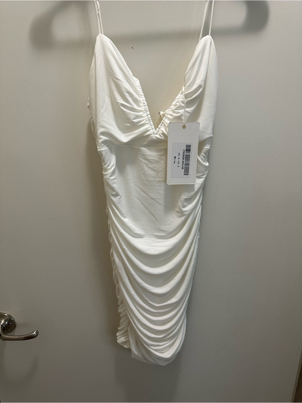 White Ruched V-Neck Dress Size S